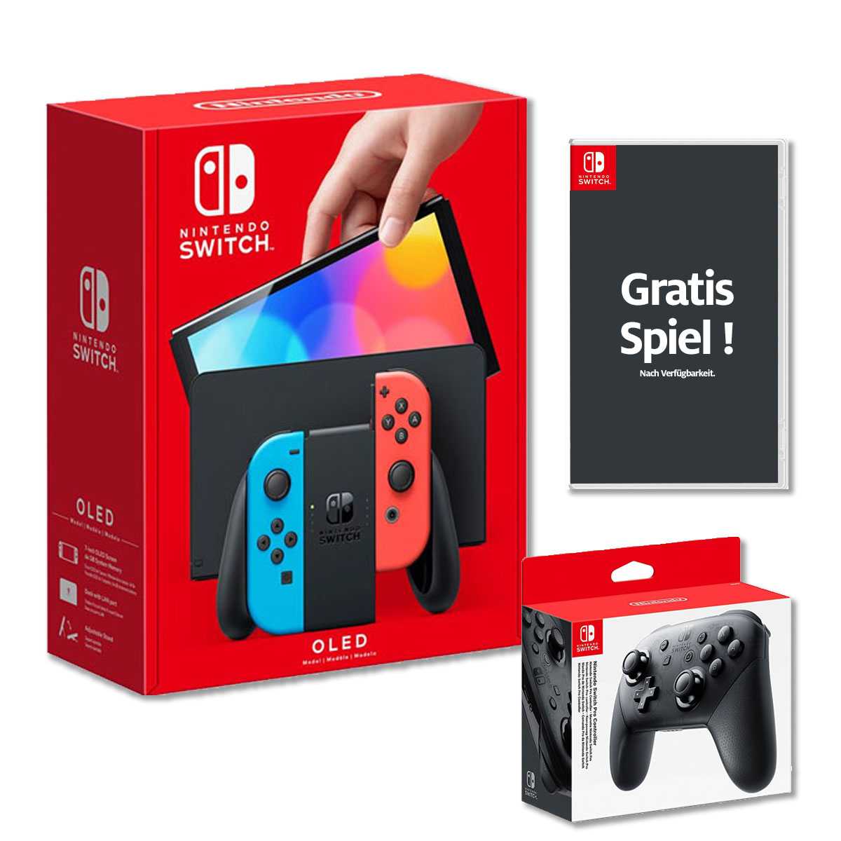 Nintendo Switch OLED Neon - Pro Controller + Spiel